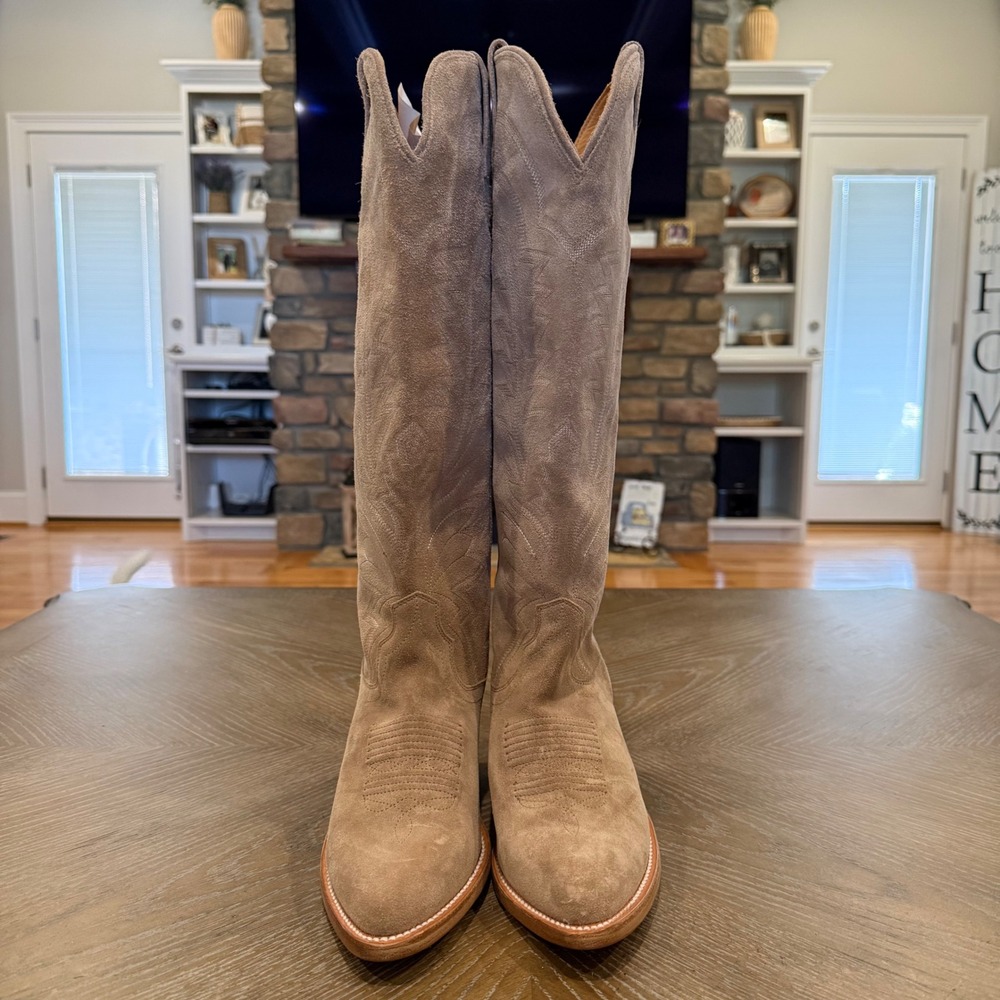 Tecovas The Abby Driftwood Suede Tall Western Cowgirl Boots NWOB 8B Classic - Picture 2 of 10